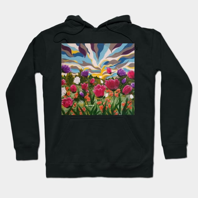 Field of Dreams, Landscape with flowers painting, acrylic floral landscape, colorful abstract landscape Hoodie by roxanegabriel